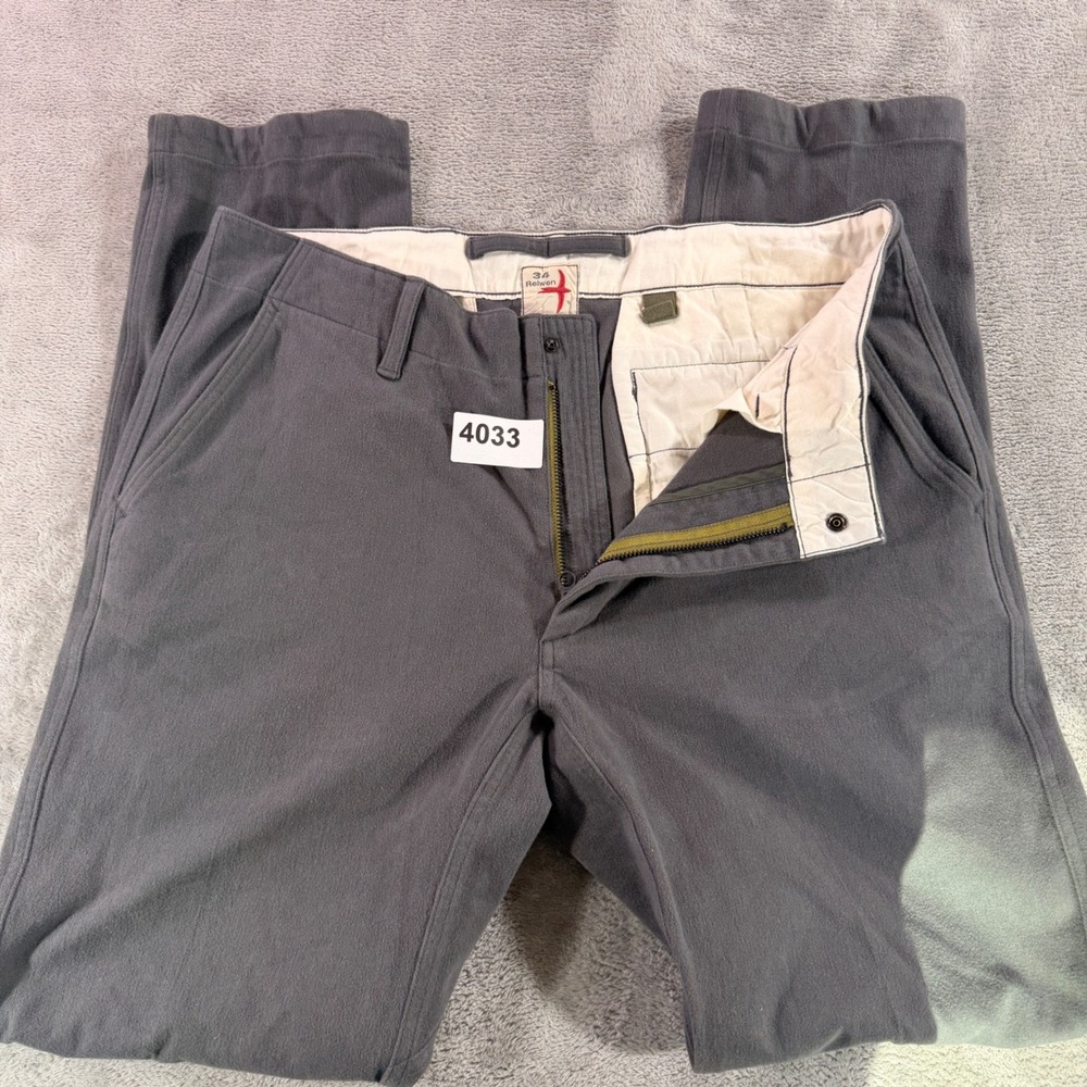 Relwen Flex Chino Pants Men 34 Gray Flat Front Articulated Knee Stretch Trousers